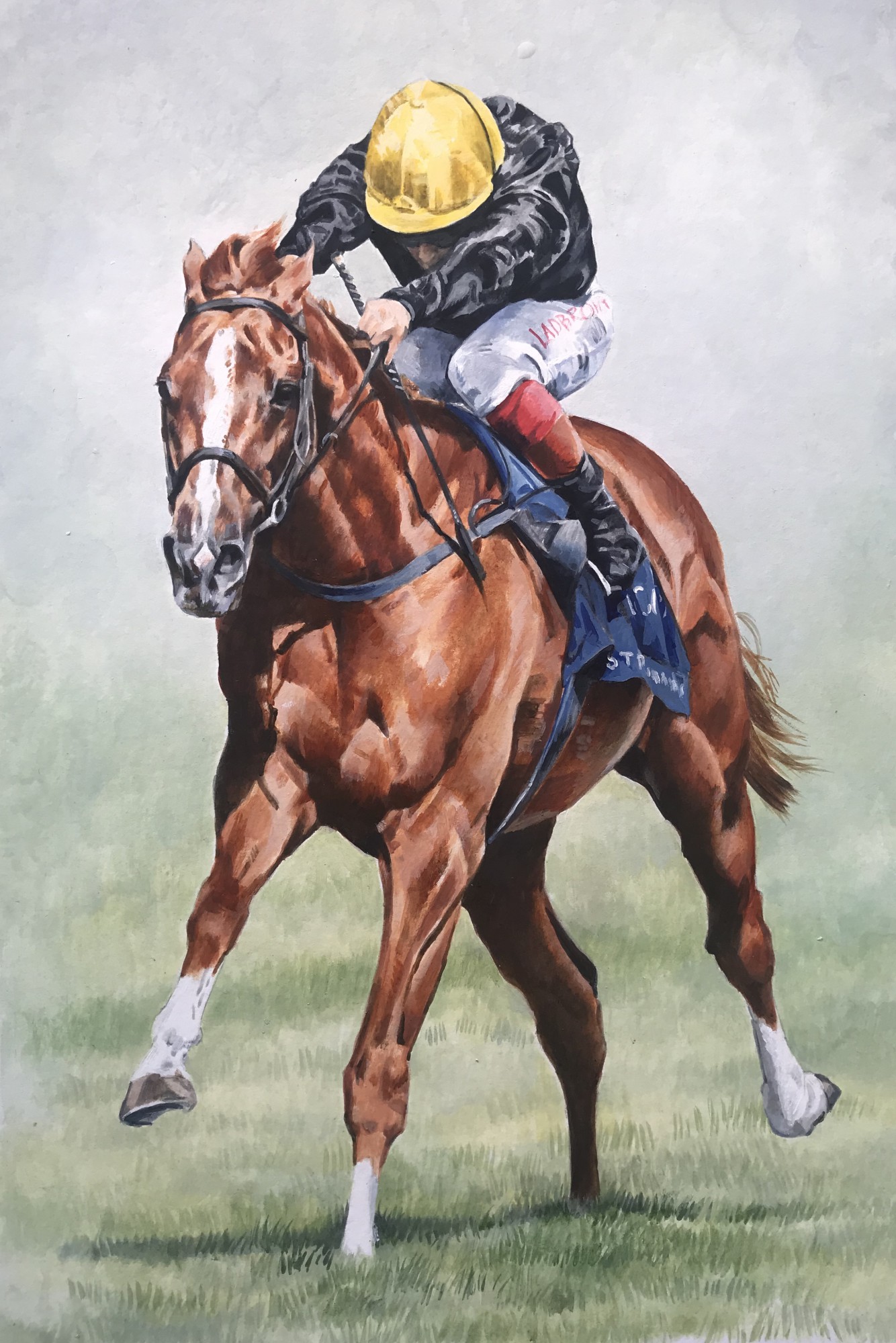 Stradivarius and Frankie Dettori Original Acrylic Horse Painting @Caroline Cook